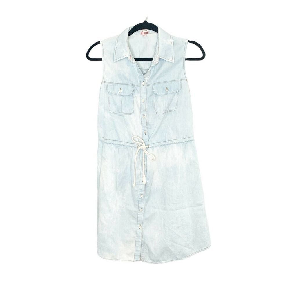 June Junior’s Light Wash Denim Tie Waist Sleeveless Dress Size Medium